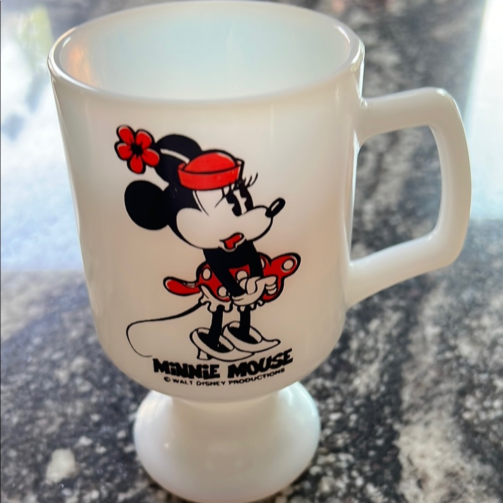 Vintage Disney Minnie Mouse Milk Glass Pedestal Mug